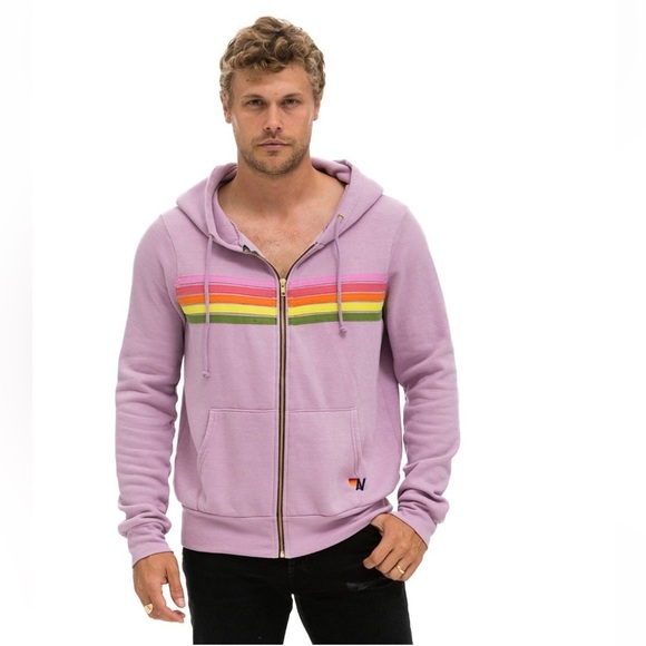 Aviator Nation 5 Stripe Hoodie Zip up Sweatshirt 💜🌈 size XL - Picture 7 of 16